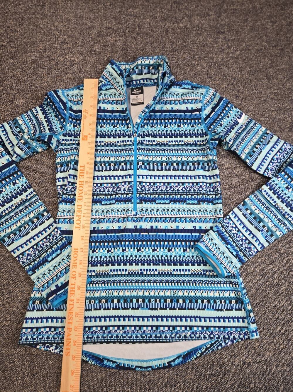 Nike Pro Dri Fit Half Zip Pullover Blue Geometric Pattern Medium